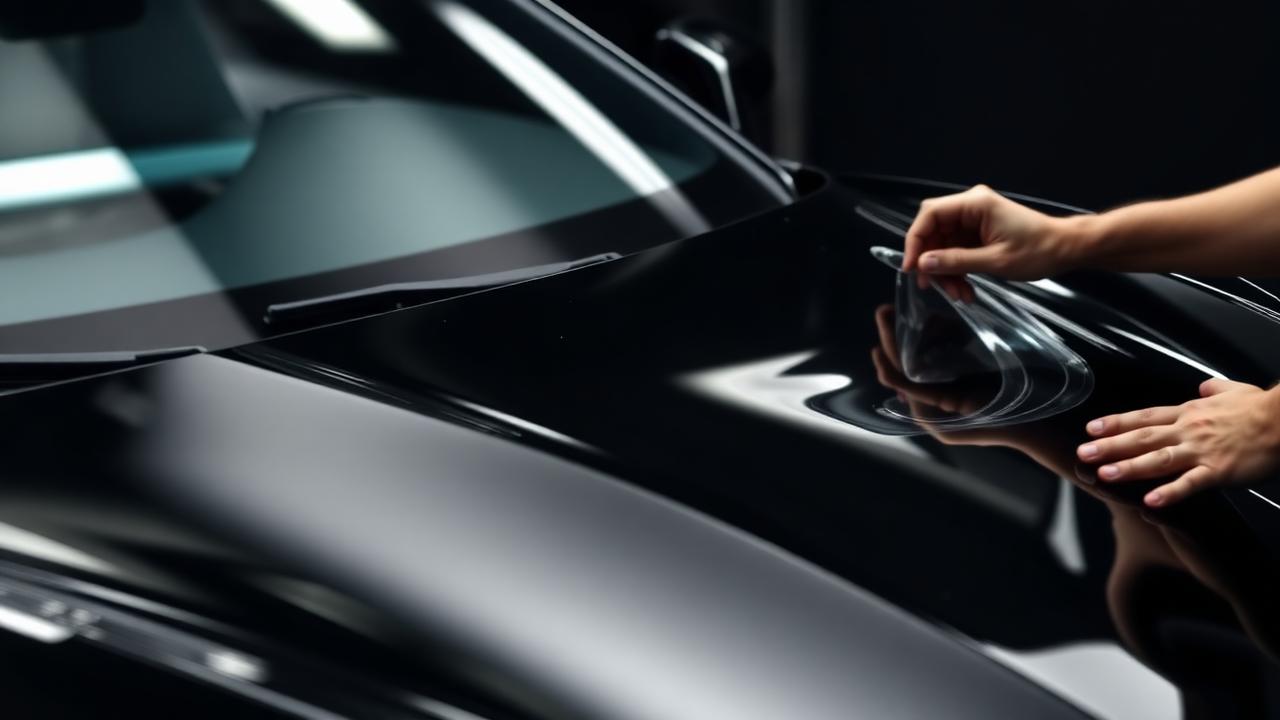 Paint protection film being installed on a car bumper