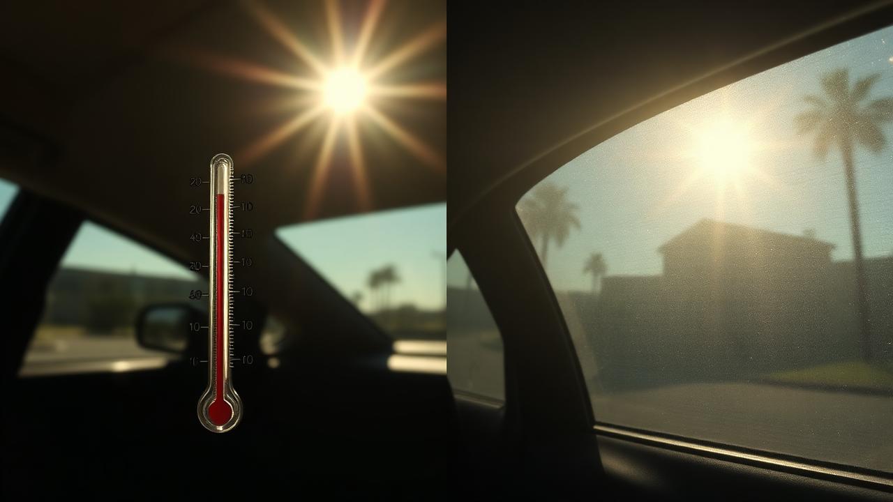 Infrared thermometer measuring cabin temperature inside a tinted car