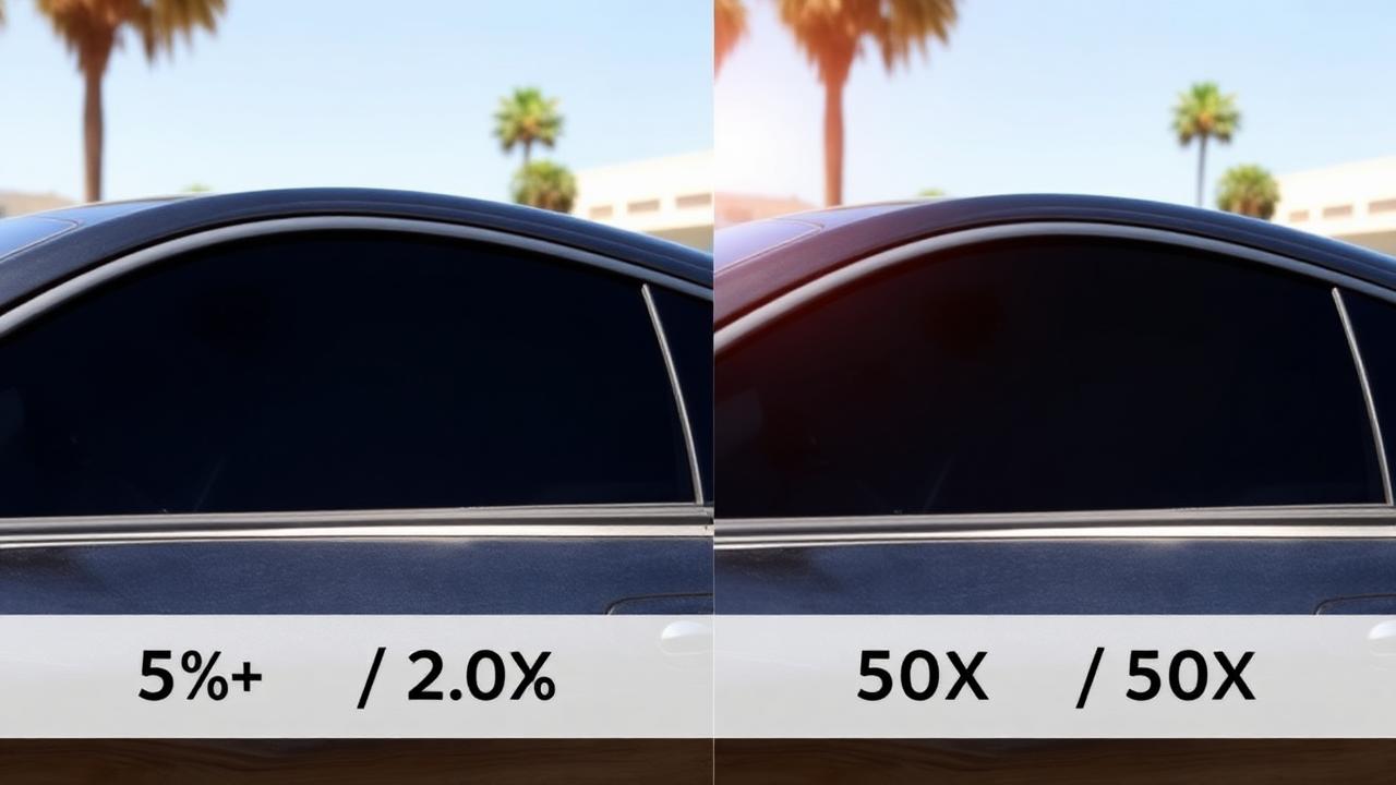 Side-by-side comparison of 5%, 20%, 35%, and 50% window tint