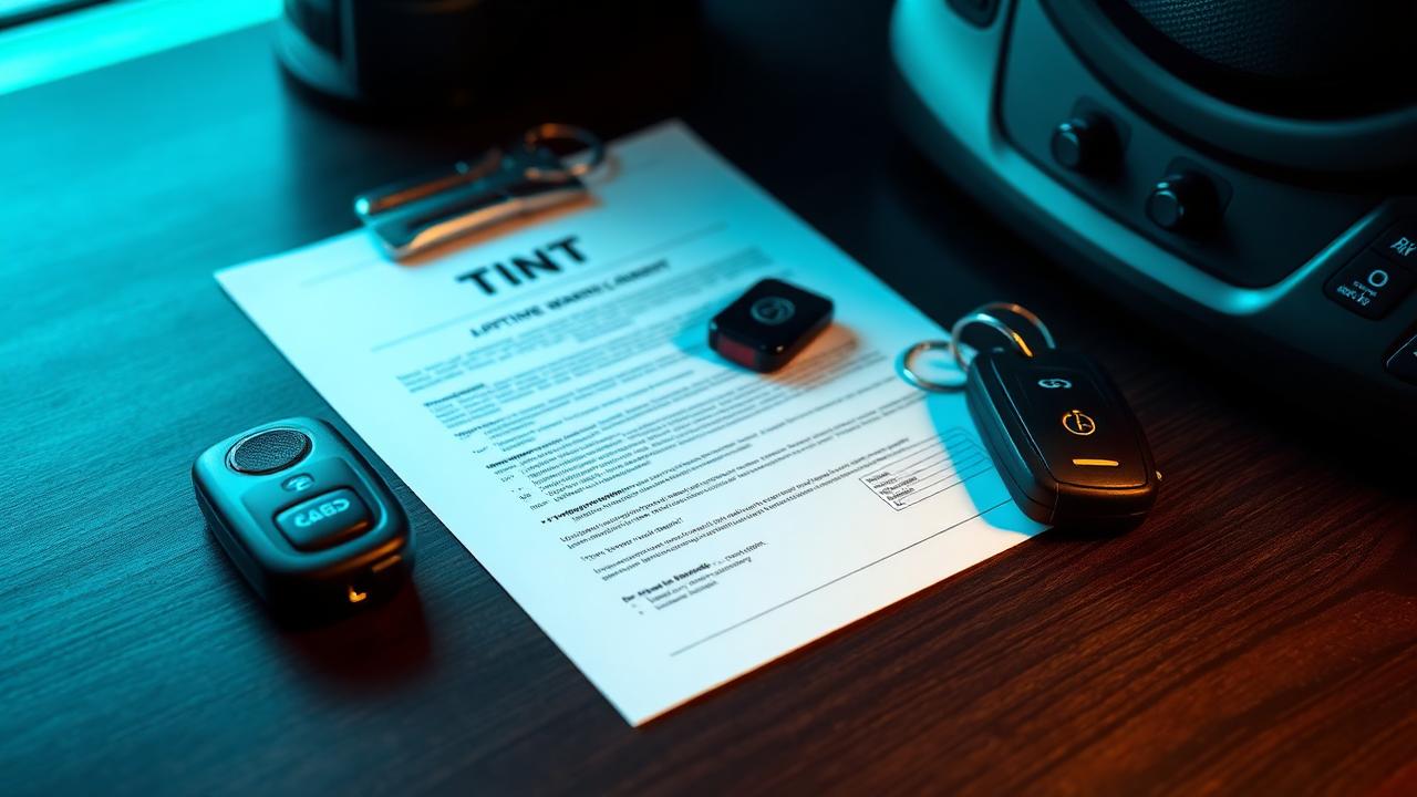 Customer signing a window tint warranty document